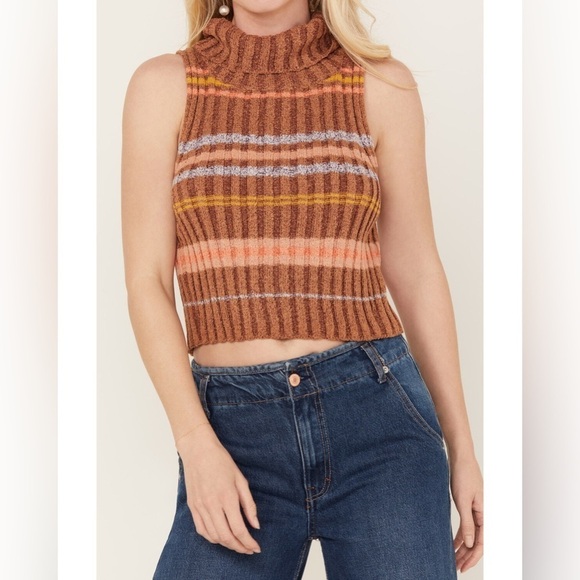 Free People Edith Striped Brown Sleeveless Sweater Vest - Picture 11 of 11